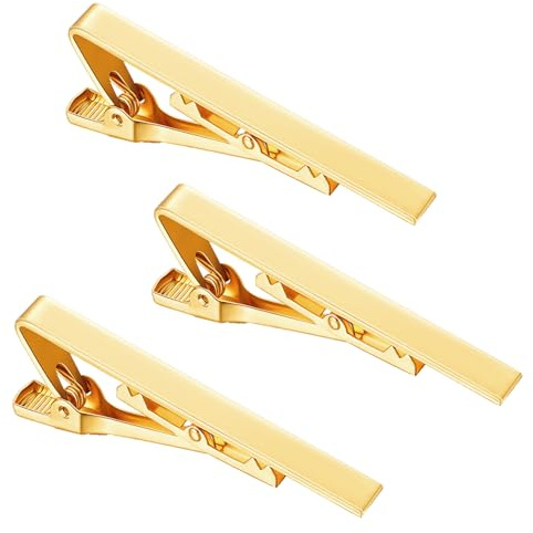 Roctee Gold Tone Tie Clips for Men, 3 Pack Classic Style Mens Necktie Tie Bar, Simple Ties Clips Clasps Pinch Bars Pins Clips for Regular Ties Best Xmas Father Boyfriend Gifts…