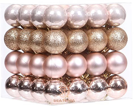 Sea Team Lot de 64 Boules de Noël 40 mm à Suspendre Couleur Rose doré