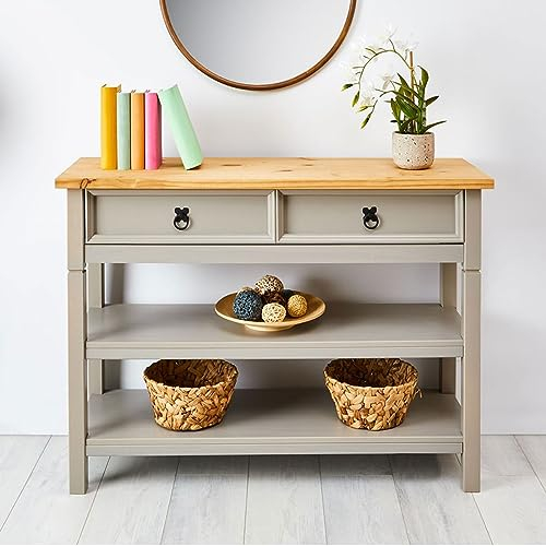 IDIMEX Konsolentisch Tequila, schöne Anrichte im Mexiko Stil, praktischer Ablagetisch mit Schublade, nützlicher Flurtisch aus massiver Kiefer in grau/braun