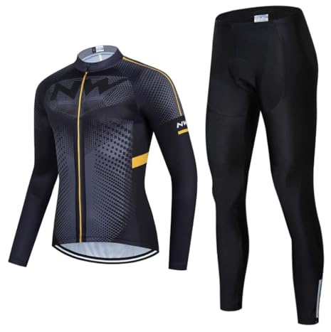 Cykeltröja för män, långärmad racercykel, tröja för män, cykeltröja set + cykelbyxor med 20D gel, sittdyna, ventilerande och snabbtorkande MTB cykelkläder