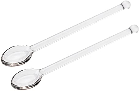 HugeDE 2 Pcs Clear Glass Spoons Transparent Stirring Spoon Coffee Rod Mixing Spoon Long Handle Teaspoon Mini Cocktail Serving Spoons