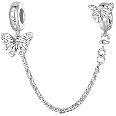 NINGAN Bracciale in argento 925 catena di sicurezza fascino farfalla perline Accessori per bracciali da donna