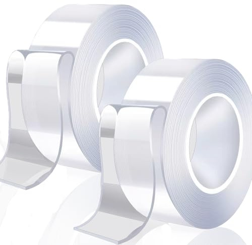 HEEYoo Doppelseitiges Klebeband Extra Stark Transparent Nano Klebeband Abnehmbar und Spurlos Hitze Feuchtigkeitsbeständig (2 Rollen:2CM*3M)