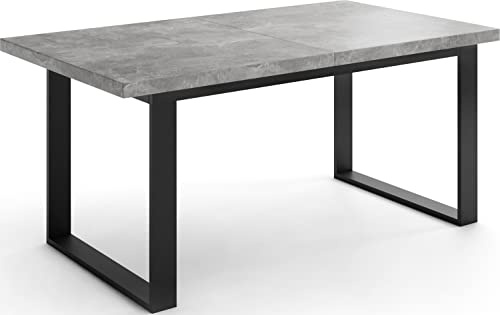 WFL GROUP Ausziehbarer Rechteckiger Esstisch im Loft-Stil mit Schwarzen Metallbeinen – Industrieller Tisch für Wohnzimmer – Ausziehbar von 160 cm auf 200 cm – Made in EU – Grauer Beton