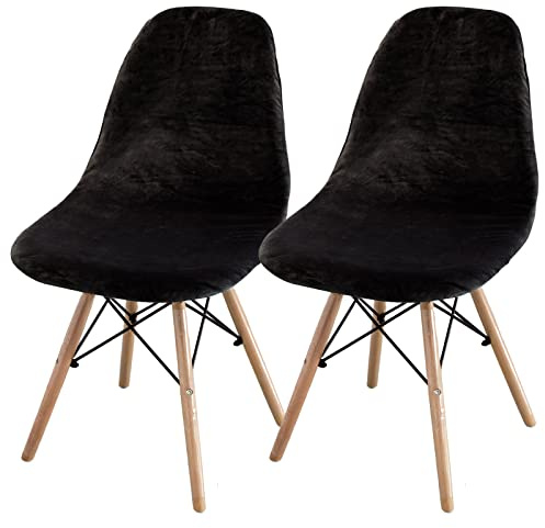 jianyana Stuhlhussen 2er Set, Universal Velvet Stretch Stuhlbezug EsszimmerstüHlhussen Abnehmbarer Waschbarer Stuhlabdeckung（Schwarz）