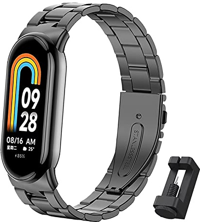 BDIG Bracelet compatible avec le Xiaomi Mi Band 10/Xiaomi Mi Band 9/Xiaomi Mi Band 8, Bracelet de remplacement en acier inoxydable avec boucle ajustable pour le Mi Smart Band 10/9/8 Noir