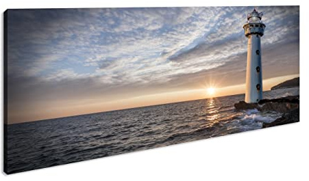 Leinwandbild Gigantischer Leuchtturm – Wächter der Küste Panorama Format: 60x30 cm XXL Kunstdruck Bild auf Keilrahmen/Wandbild/Wohnzimmer Deko