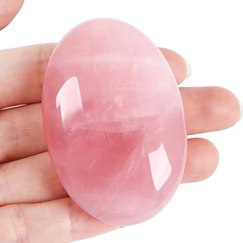 XIANNVXI 2.4 Large Rose Quartz Crystals,Pink Rose Quartz Palm Stone | 0.7 Thick Polished Pocket Oval Stone,Healing Crystal for Reiki Meditation