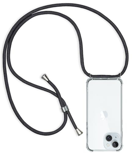 ZYIMOU für iPhone 15 Hülle mit Band, Handyhülle iPhone 15 Handyband Hülle mit Kette Schutzhülle Kordel zum Umhängen Transparent Weich TPU Silikon Bumper, Schwarz