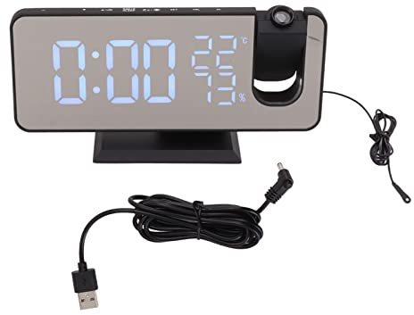 TITA-DONG Projektionswecker, Digitaluhr, Radio, UKW-Radio, Großer LED-Digital-Smart-Wecker, Bildschirmwecker, LED-Digital-Projektionswecker für Schlafzimmer, Nachttisch, Büro, mit(Blaue Buchstaben)