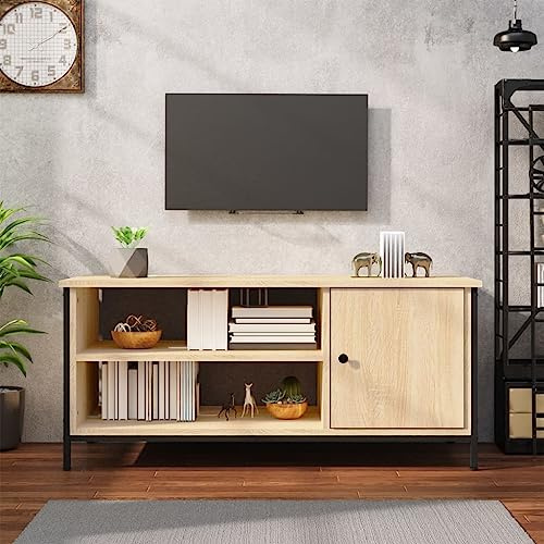 Higsose Meuble TV 100 x 40 x 45 cm, chêne Sonoma, matériau bois, acier, meuble TV en bois, meuble de jardin, meuble TV au design industriel, meuble de salon, meuble bas TV, armoire hi-fi