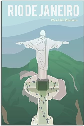 Leinwand-Poster Rio De Janeiro Christus Statue Vintage Reise Poster Leinwand Home Decor Wandgemälde Kunst Wandmalerei Ungerahmt 40x60cm