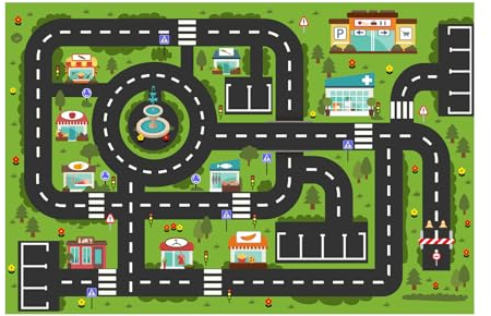 Hzszjcybh Stadtbahnteppich autoteppich Kinder spielteppich straße kinderteppich Jungen,Kristallsamtmaterial, Rutschfester Boden (31 * 47 inch, Charming City)