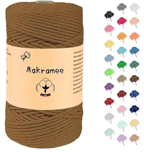 Uvolo Makramee Garn 3mm x 200m, Makramee Baumwollgarn, Baumwollgarn für Blumenampel Basteln, Pflanzenbügel und DIY Handwerk Mit Papierbox