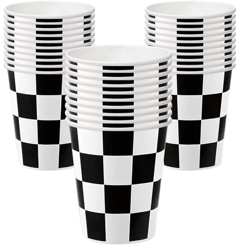 EaciTown Racing Car Paper Cups, 30 Pcs Checkered Flag Beverage Cups for Party