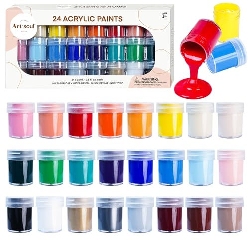 Art+soul Acryl Farbenset - 24 lebendige Farben, 15ml Gläser, ungiftig - Heben Sie Ihre kreative Reise mit außergewöhnlichen Malergebnissen an! (24 Vibrant Colors)