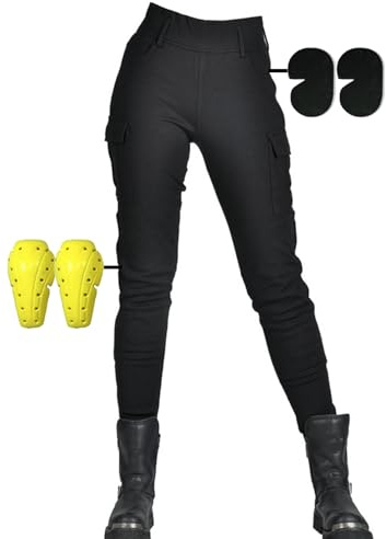 SHUOJIA Pantalon d'équitation de moto pour femme, jean de protection de moto anti-chute et anti-déchirure, pantalon de course de motocross d'équitation blindé avec 4 armures amovibles (Black-B,XXL)
