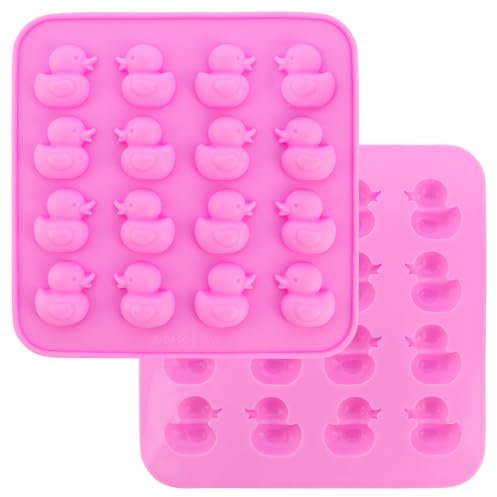 2 Pack 16-Cavity Duck Shaped Silicone Mold Non-Stick Food Grad Mini Size Rubber Duck Pink Duck Silicone Mold for Cupcake Decoration Gummy Jelly Hard Candy Chocolate Ice Cube Trays