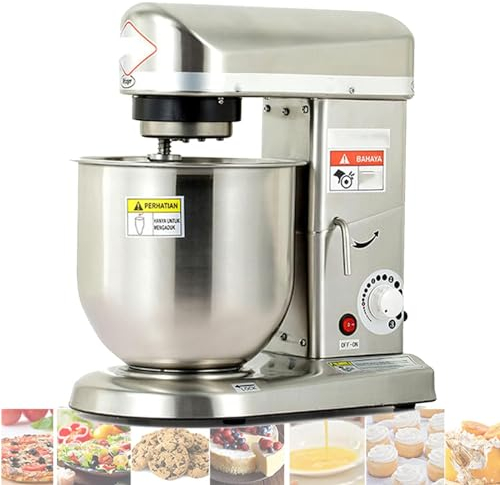 RESKIU Baking Stand Mixer, 3 Speed Kitchen Mixer with Stainless Steel Mixing Bowl, Whisk, Dough Beater, 5L/7L/10L Commercial Food Stand Mixer Dough Blender for Bakery,Silver-7L