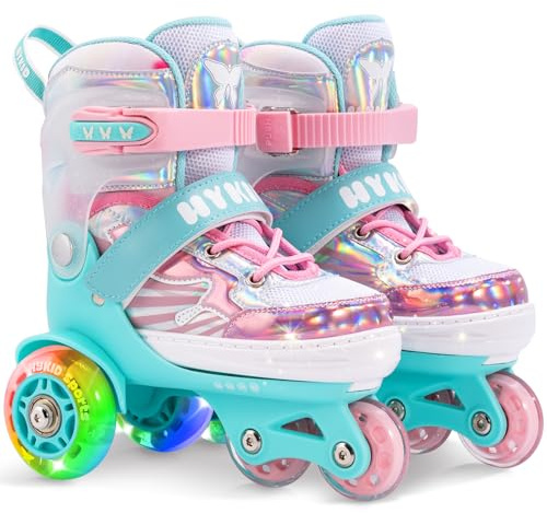 Patins à roulettes pour Les Tout-Petits (3 à 9 Ans), Taille Ajustable, lumières Amusantes, sécurité, 3 Points, équilibre, Respirant, Patins à roulettes avancés pour débutants, Filles