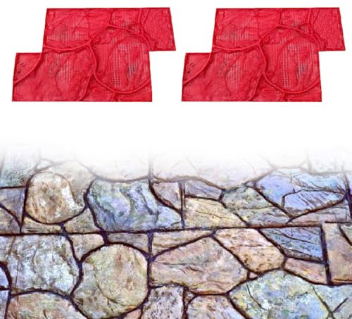 Stampi per Cemento Effetto Pietra 2 Stampi per Calcestruzzo Paesaggistico per Esterni, Tappetino Realistico in Pietra di Cemento per Pareti, Finiture Fai da te con Motivo Stampato Senza Cuciture