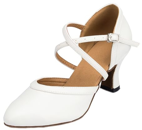 Dansskor för kvinnor med klack Ballroom Latin Salsa Tango övningsdansskor stängd tå brudskor, 5 cm lädersula, 41 EU
