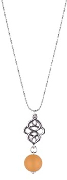 Adi-Modeschmuck zarte lange Kette 'Xenia', feine 70cm lange Kugelkette mit einer bunten Polarisperle und einem Metallornament als Anhänger, handgefertigt in Berlin (Orange)
