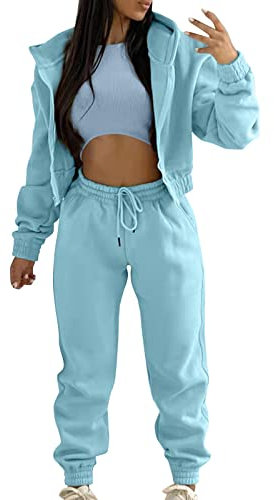 Damen Casual Trainingsanzug Winter Top Weste Hose Set Modisch Einfarbig Reißverschluss Kapuzen Sweatshirt Hose Lässig Dreiteiliges Set Jumpsuit Rot Damen Gelb Damen