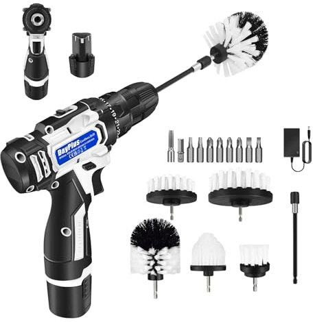 Bürstenaufsatz Bohrmaschine Set, 8 Stück Bürstenaufsatz Akkuschrauber Bürste Reinigungsbürste Felgenbürste Scrubber Reinigung Kit, Power Scrubber für Bad, Felgen & Polster, Weiß