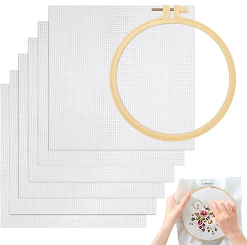 6 Pezzi 20x20cm Tela Aida per Punto Croce,Bianco Tela Punto Croce da Ricamare,Qualità Superiore Panno da Ricamo in Puro Cotone,Tela Aida da Ricamare per DIY Artigianato in Tessuto,Decorazioni