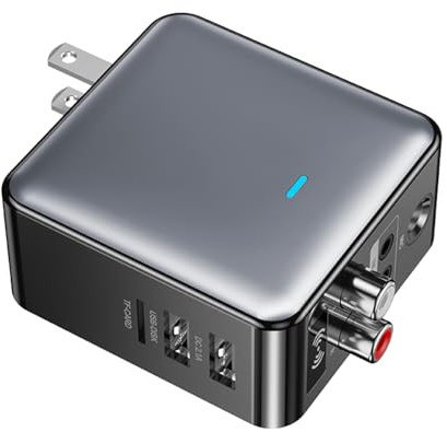 Boannice Adattatore audio Bluetooth Bluetooth 5.3 Ricevitore Trasmettitore Ricarica Microfono Canto 4 in 1 con Connessione AUX da 3,5 mm, RCA, Microfono da 6,5 mm per Cuffie,TV,Lettori