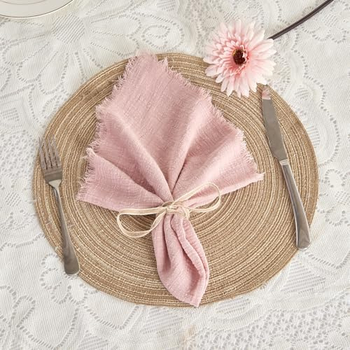 BALCONY & FALCON Baumwollstoff Servietten 12 Stück 50x50 cm mit Sackleinen Rustikaler Stil Waschbar Multipack Geeignet für Ostern Thanksgiving Valentinstag Hochzeiten Partys Bankette Rosa
