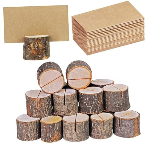 TOGEVAL 35sätze Holz Memoständer Aus Lärchenholzrinde Mit Karten Holzklammer Für Tisch Nummernklammer Für Hochzeitsfeier Holzstapel Menüklammer Für Restaurant