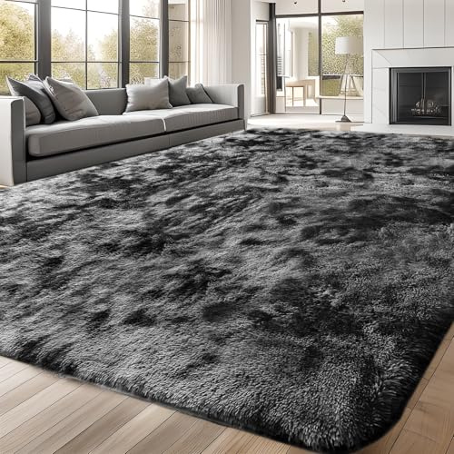 ZRSDIXKI Fluffy Shaggy Rugs Living Room - Dark Grey 160x230 cm | Flauschiger Weicher Langflor Shaggy Teppich Anti-Rutsch, Moderner Teppich für Schlafzimmer Kinderzimmer, Batik Dunkelgrau