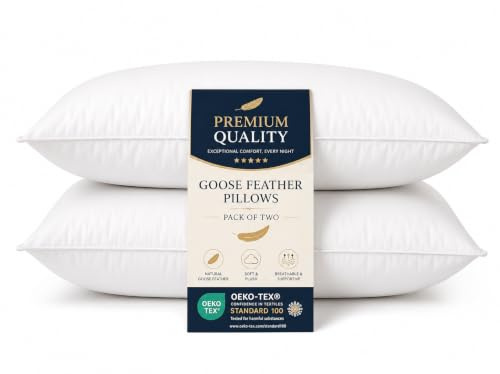 4All Almohadas de plumas de ganso hipoalergénicas para hotel, almohadas de plumón para soporte de cabeza y cuello, almohada de plumón de ganso para dormir de lado (paquete de 2)