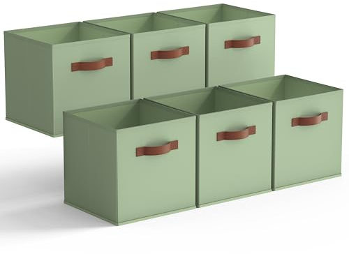 GRANNY SAYS 11 Inch Cube Storage Bins, Collapsible Fabric Storage Cubes with Handle, Closet Baskets for Organization, Storage Cubes for Shelves, Closet, Sage Green, 6-Pack