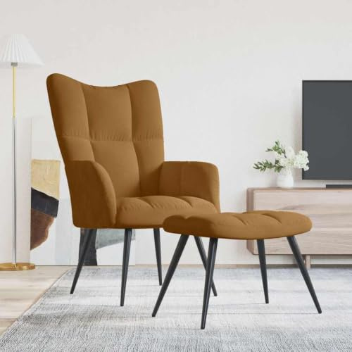 Myheimly Relaxsessel mit Hocker Sessel Polsterstuhl Stuhl Relaxstuhl Polstersessel Armsessel Ohrensessel Wohnzimmer Braun Samt