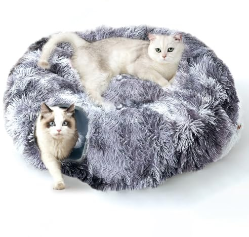 FURRYPAWS Tunnel pour Chat 3-en-1 Modulable - 160cm avec Dôme Détachable (S/C/Rond), Aéré, Cadre Métal Renforcé, Pliable en 10s, Idéal Chat/Lapin/Cochon d'Inde