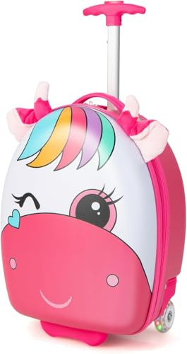 SOARS Kinderkoffer 16”, Kindertrolley mit BlinkendenRollen & Teleskopgriff, Kindergepäck, Reisekoffer Hartschalenkoffer Kinder Jungen & Mädchen, für Spielzeug, Kleidung (Kuh)