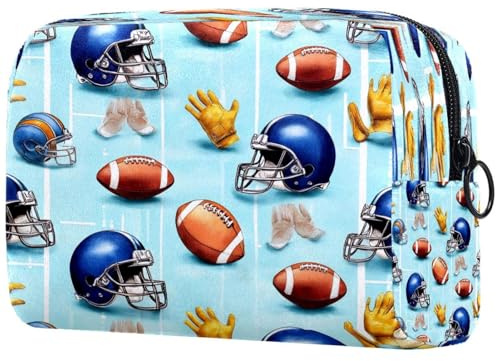 Trousse de maquillage pour femme, casque de football américain, gants et produits de toilette de voyage, grande pochette de maquillage pratique avec fermeture éclair, multicolore, 18.5x7.5x13cm