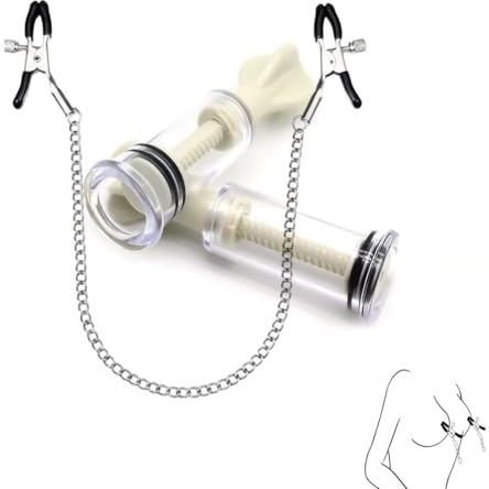 Dreifach Brustwarzen Stimulator Edelstahl Nippelklemmen mit Kette und 2 Stück Sex Nippelsauger 1xΦ1.8CM 1xΦ2.8CM BDSM Verstellbar Brust Stimulatoren Spielzeug extrem Sklavin für Paare