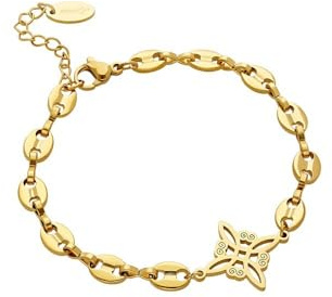AVANCY Bracelet noeud sorcière acier 316 L. Plaqué or 18 carats. Chaîne longue réglable de 17 à 20 cm.
