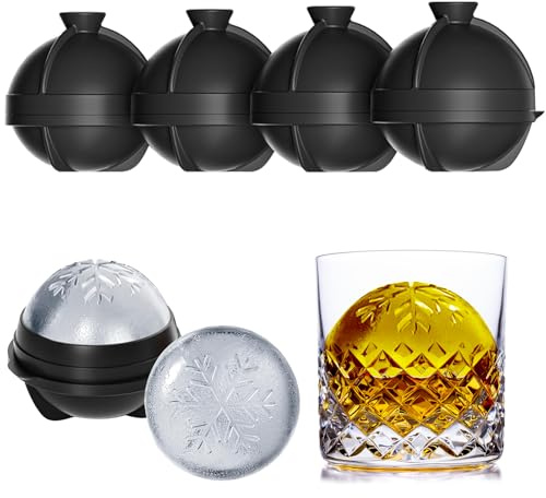 Große Rund Eiswürfelform Schneeflocken - 4 Stück Weihnachten Eiskugelform | Silikon Eiswürfelbehälter mit Deckel, Wiederverwendbar Lustig Kugel Eisformen, Eiskugel Kugelform für Whiskey & Getränke