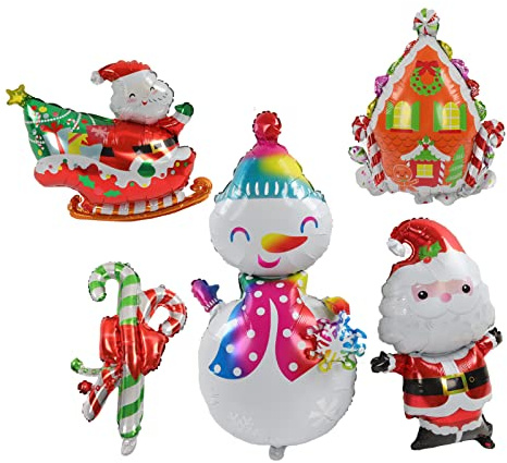 RASTKY Globos de Papel de Aluminio Navideño, Decoraciones Navideñas Coloridas, Juego de Globos para Artículos para Fiestas Infantiles, Tema de Invierno, Material de Papel de Aluminio