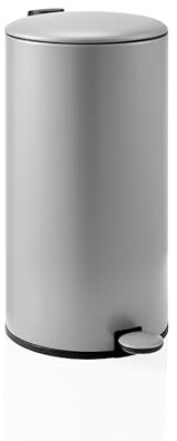 hjh OFFICE papperskorg rund 30 liter, Pedalhink med lock, Softclose CLEAN STEP 2 metallsoptunna med innerhink, grå
