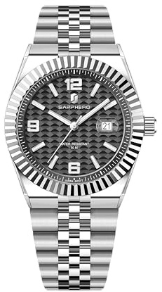 SAPPHERO Herrenuhren Herren-Quarz-Analoguhr Edelstahlarmband mit Datumsfenster Leuchtende Designeruhr 50 m wasserdicht Luxusuhr für Geschäft Arbeit | Wasserdicht bis 30 m, Datumsdesign, Sport, Freizeit, Business, elegant, Geschenk für Herren, Skelettuhr