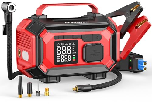 FOWAWU 8000A Avviatore Batteria Auto Booster | Compressore 150PSI arresto automatico, power bank, torcia LED, 4 ugelli inclusi, adatto benzina e diesel fino a 10 L