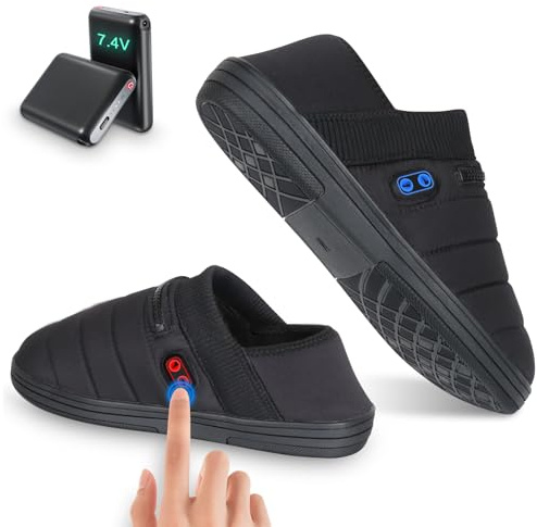 Beheizbare Hausschuhe Plüsch, BIAL 7,4V Wasserabweisende Beheizbare Schuhe Damen Herren mit 3000mAh Akku, 4 Temperaturstufen, Fußwärmer Elektrisch für Outdoor und Camping, Anti-Rutsch-Sohle für Winter