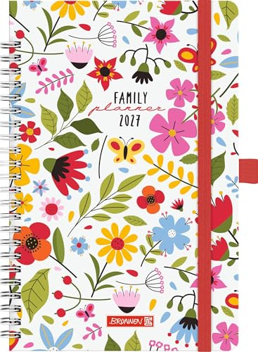 BRUNNEN 1070290037 Buchkalender Familienplaner 2027 Flowers A5, Papier: 2 Seiten = 1 Woche