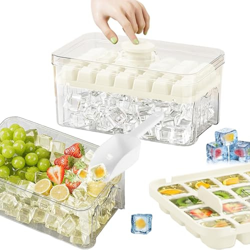 Eiswürfelbehälter mit Deckel und Behälter, CIYIN Eiswürfelform mit 56 Stück Eiswürfel, Einfaches Entnehmen durch Drücken, 2 Schalen, 1 Eiskübel und Schaufel, Zum Kühlen von Cocktail, Whiskey, Kaffee